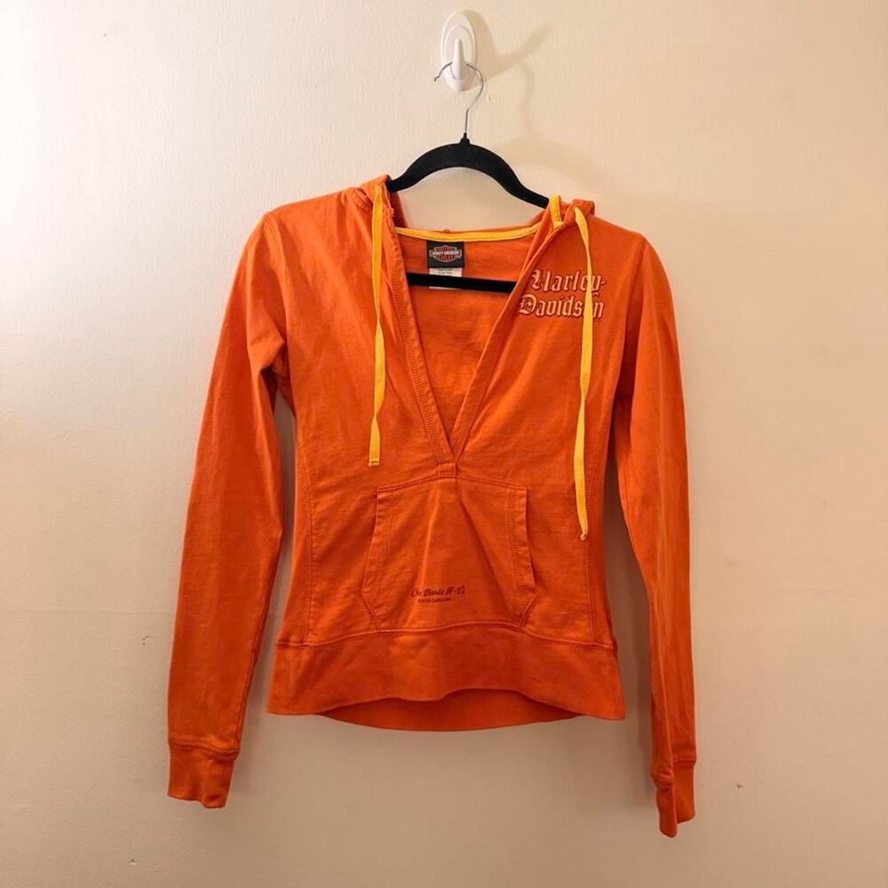 VINTAGE Harley-Davidson Outer Banks NC Orange Deep-V Hoodie, Size S